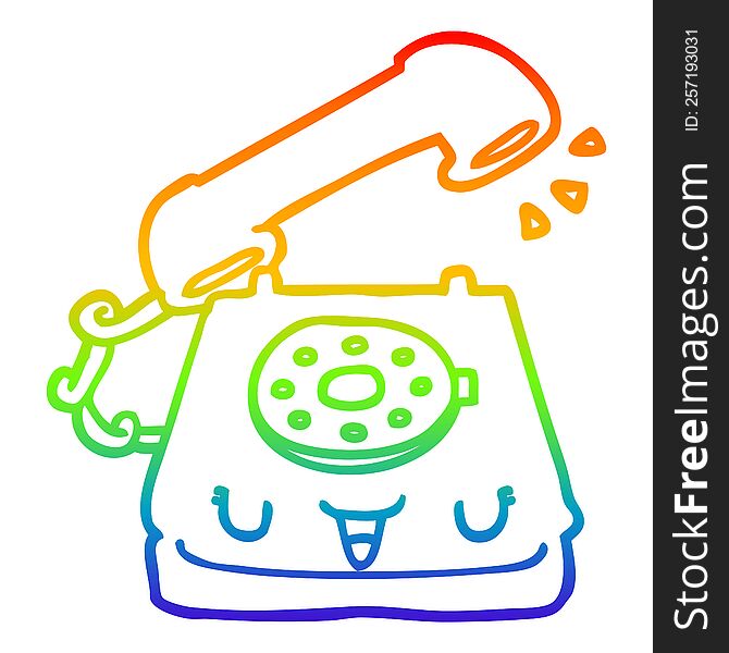 rainbow gradient line drawing of a cute cartoon telephone
