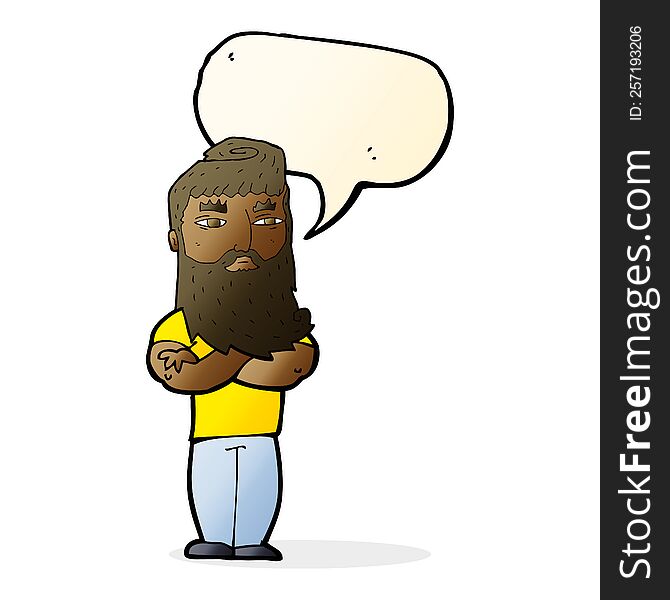 cartoon serious man with beard with speech bubble