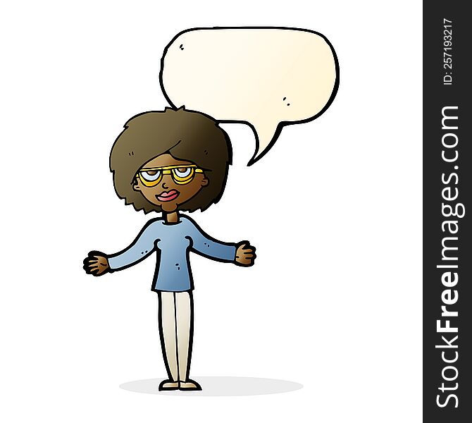 Cartoon Woman Wearing Spectacles With Speech Bubble
