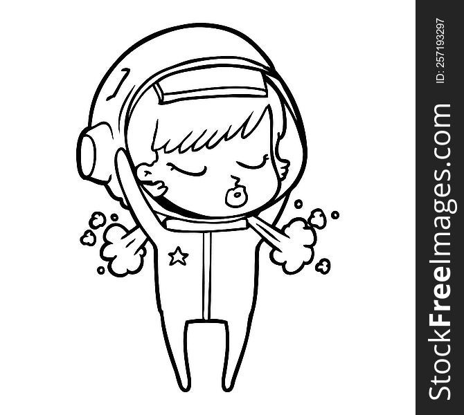 cartoon pretty astronaut girl taking off helmet. cartoon pretty astronaut girl taking off helmet
