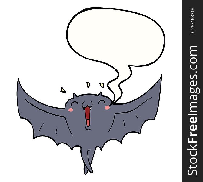 Cartoon Happy Vampire Bat And Speech Bubble
