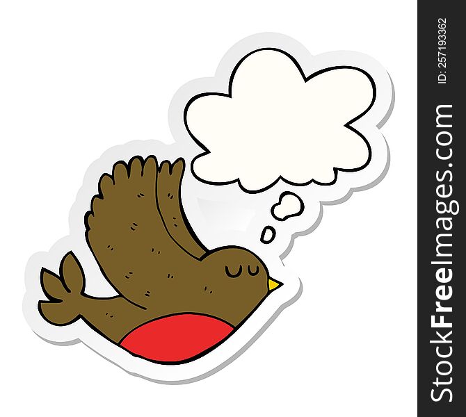 Cartoon Flying Bird And Thought Bubble As A Printed Sticker