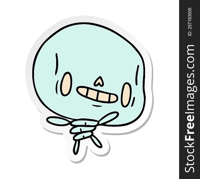 sticker cartoon illustration kawaii cute dead skeleton. sticker cartoon illustration kawaii cute dead skeleton