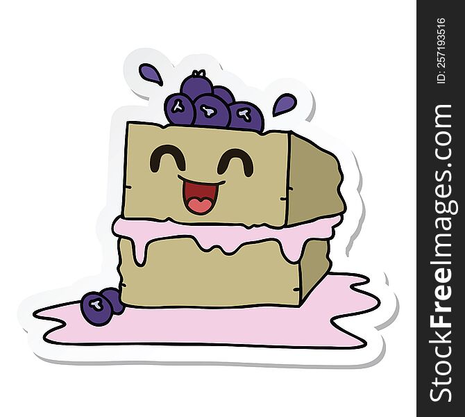 sticker of a quirky hand drawn cartoon happy cake slice