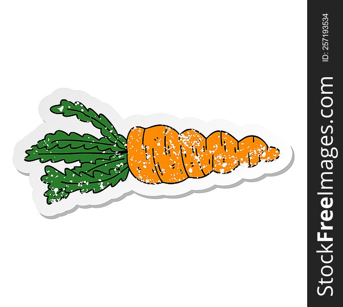 distressed sticker of a quirky hand drawn cartoon carrot