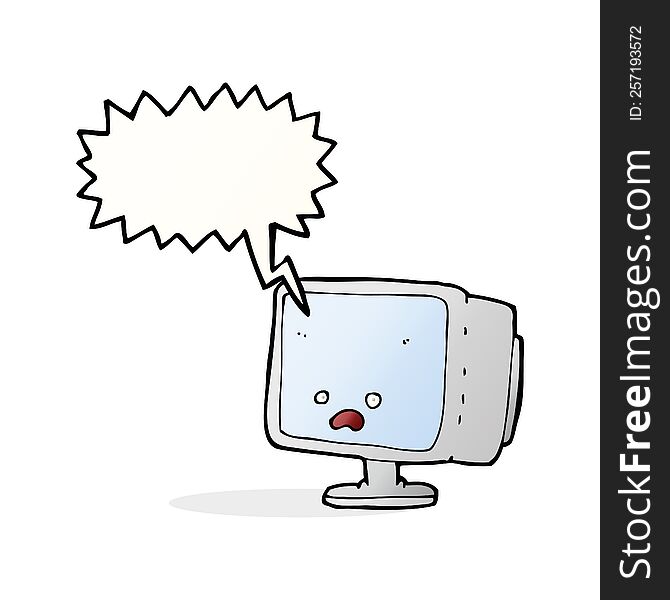 Cartoon Computer Screen With Speech Bubble