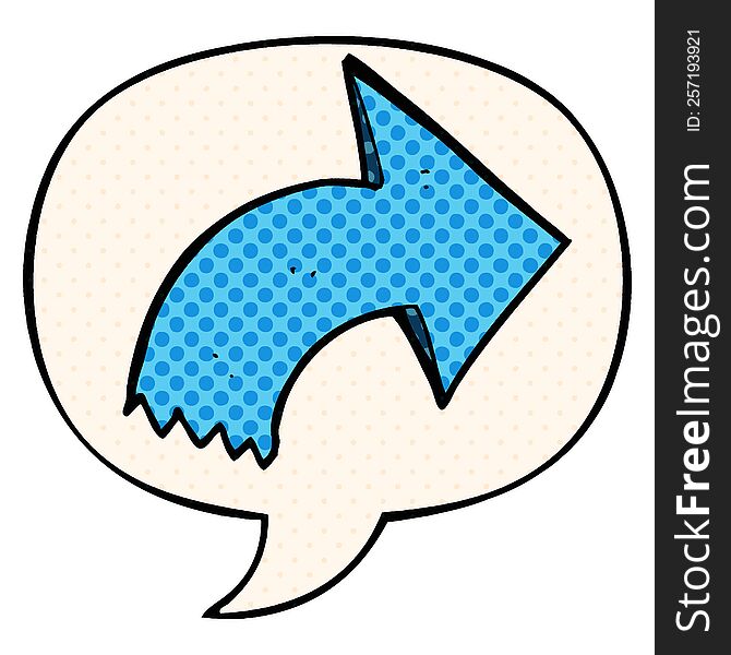 cartoon pointing arrow with speech bubble in comic book style