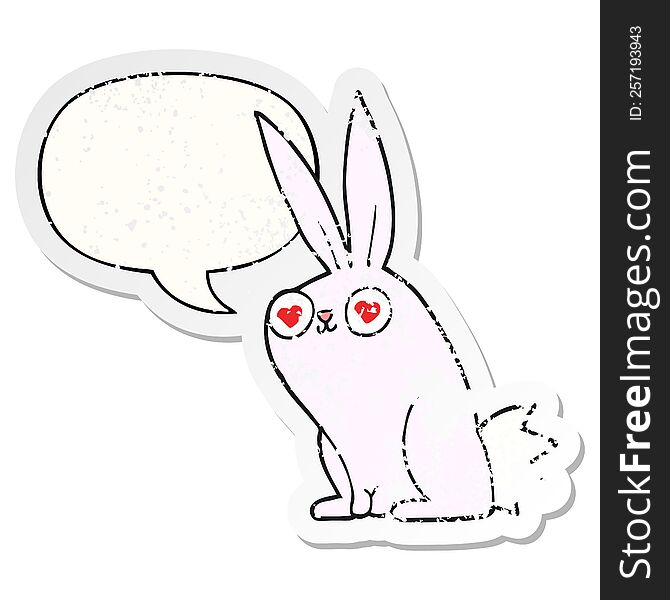 Cartoon Bunny Rabbit In Love And Speech Bubble Distressed Sticker