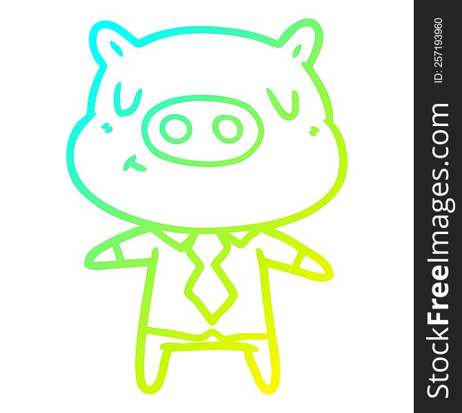 Cold Gradient Line Drawing Cartoon Content Pig In Shirt And Tie