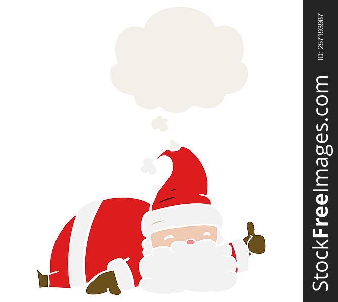 cartoon sleepy santa with thought bubble in retro style