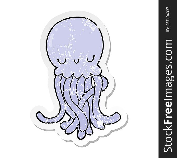 distressed sticker of a cute cartoon jellyfish