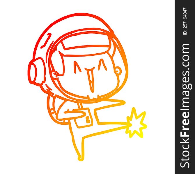 Warm Gradient Line Drawing Happy Cartoon Astronaut Dancing