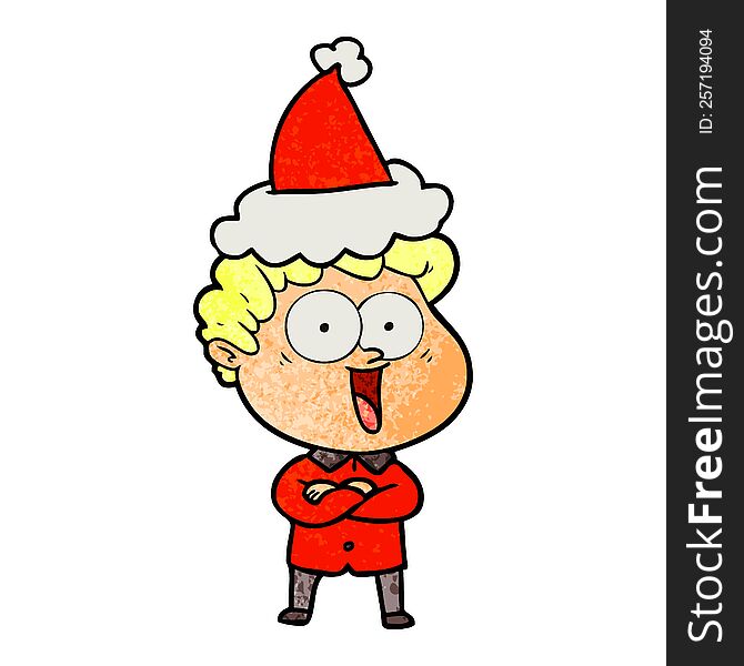 Textured Cartoon Of A Happy Man Wearing Santa Hat