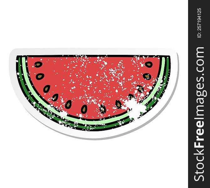 Distressed Sticker Of A Quirky Hand Drawn Cartoon Watermelon