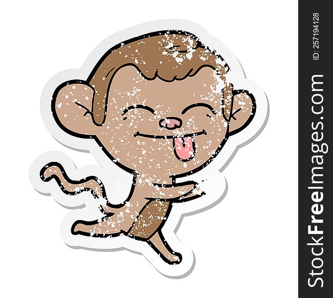 Distressed Sticker Of A Funny Cartoon Monkey Running