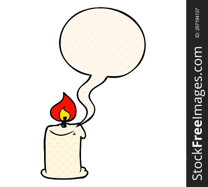 Cartoon Candle And Speech Bubble In Comic Book Style