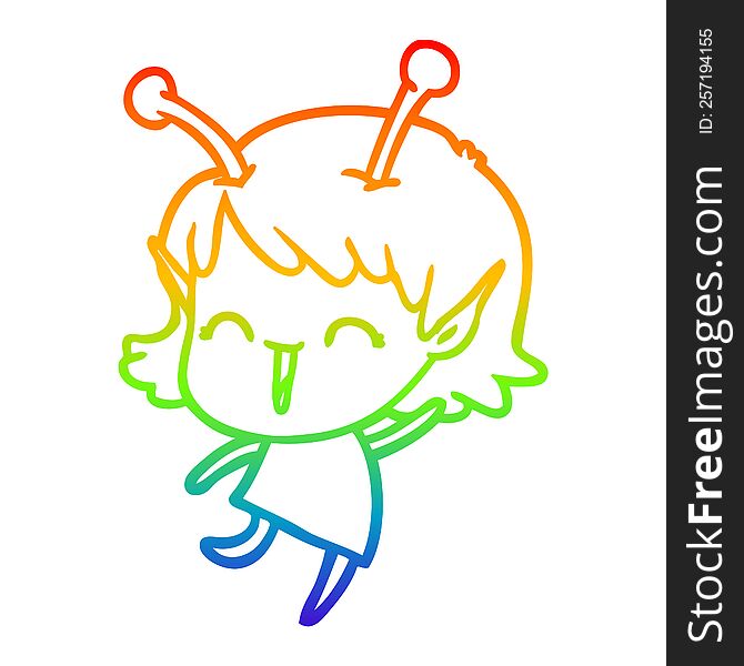 rainbow gradient line drawing cartoon alien girl laughing