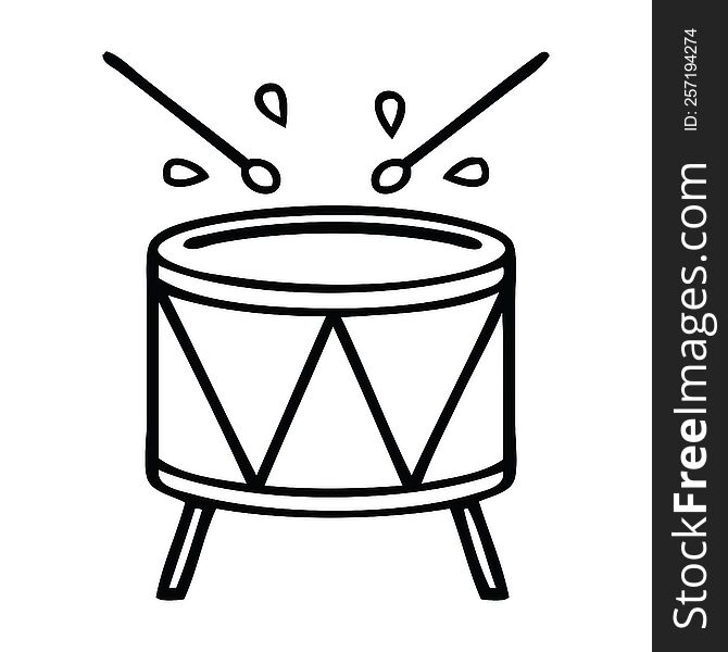 line drawing cartoon of a beating drum
