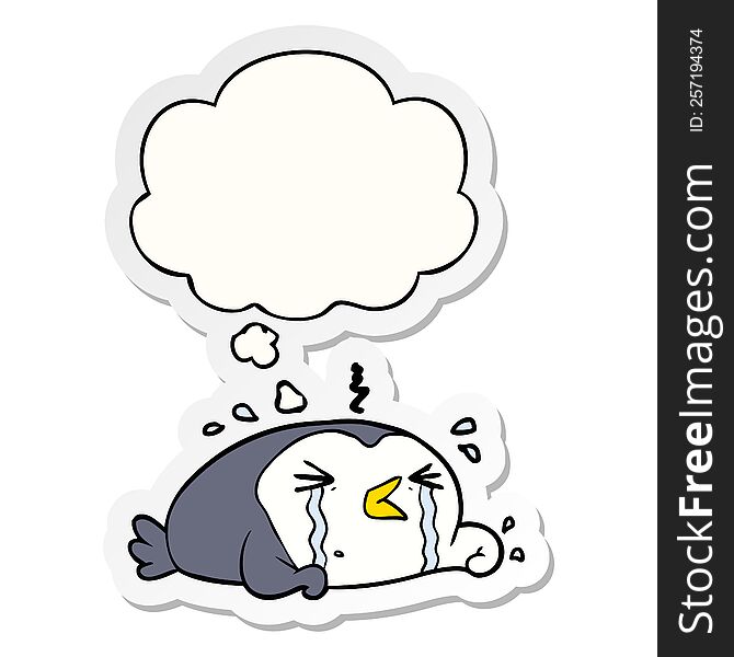 Cartoon Crying Penguin And Thought Bubble As A Printed Sticker