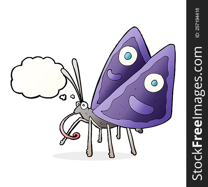 Cartoon Funny Butterfly With Thought Bubble