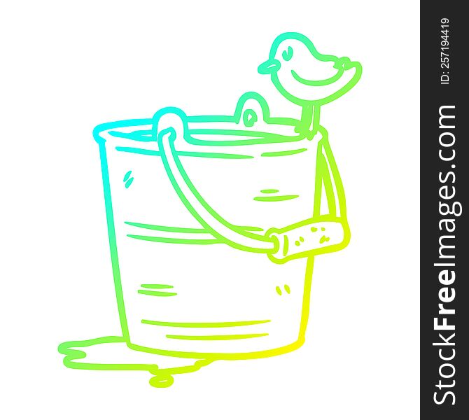 Cold Gradient Line Drawing Bird Looking Into Bucket Of Water