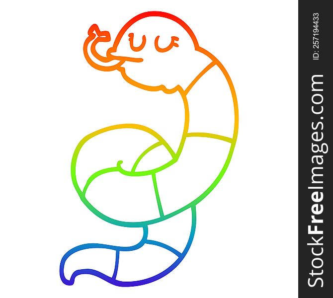 Rainbow Gradient Line Drawing Cartoon Snake Coiled