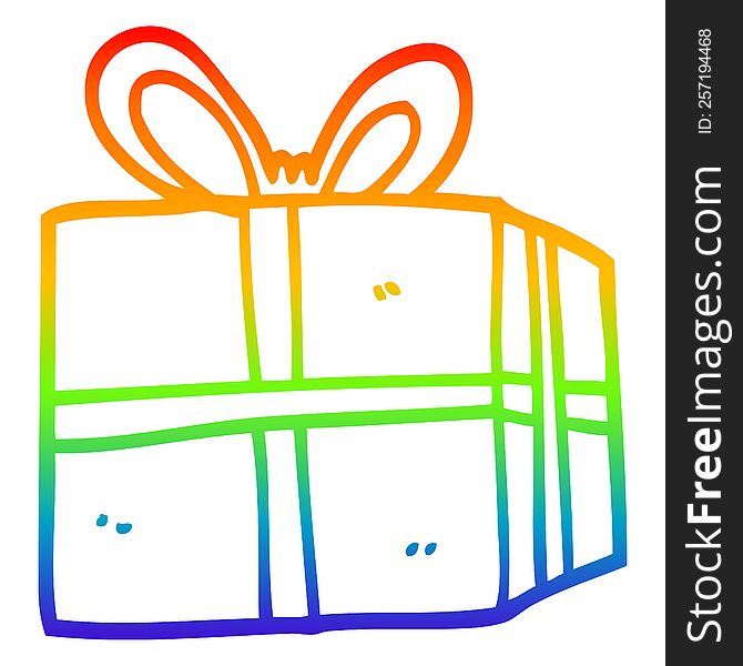rainbow gradient line drawing of a cartoon wrapped present