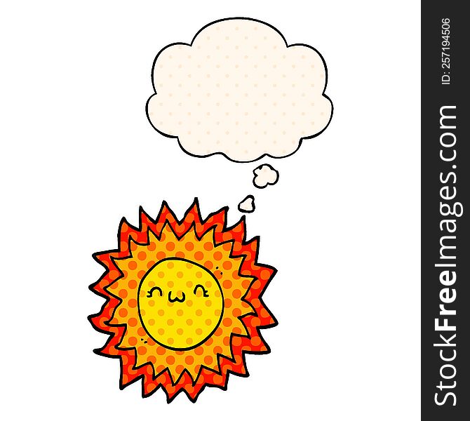 Cartoon Sun And Thought Bubble In Comic Book Style