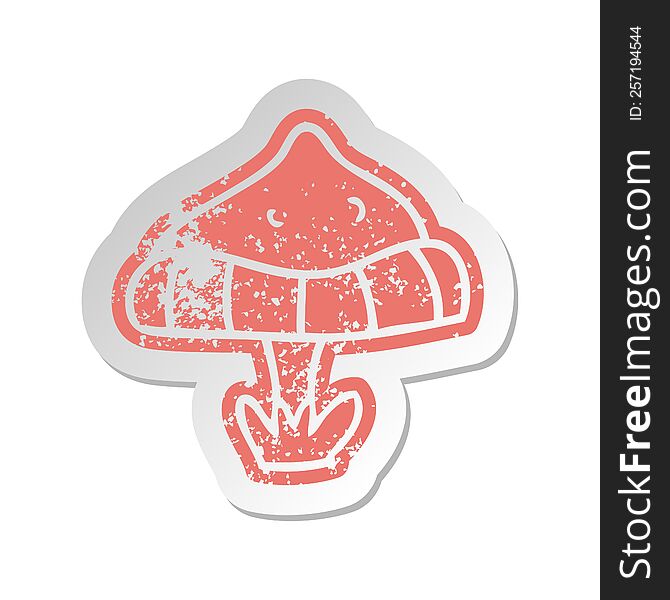 Distressed Old Sticker Of A Single Toadstool