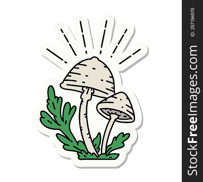 sticker of a tattoo style mushrooms