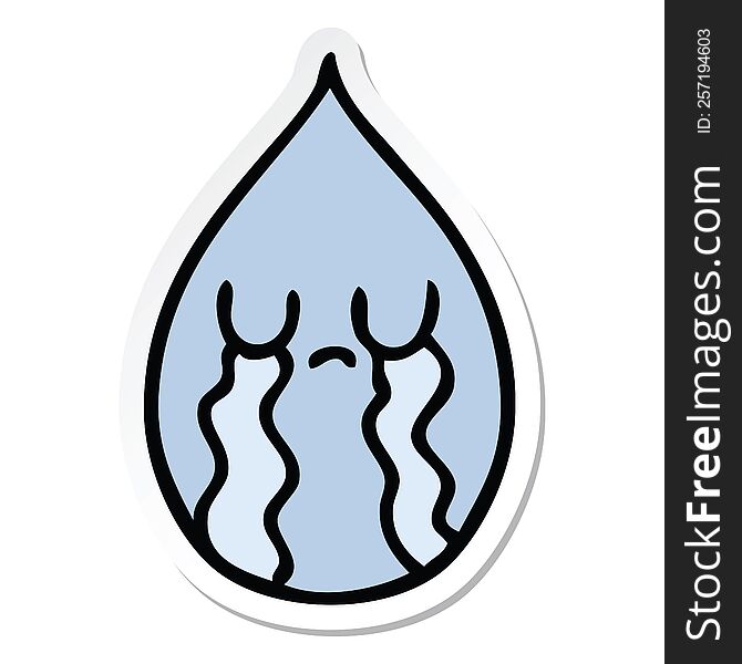 Sticker Of A Quirky Hand Drawn Cartoon Emotional Rain Drop