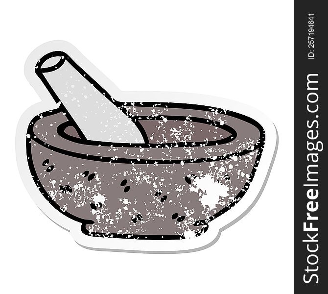 Distressed Sticker Of A Quirky Hand Drawn Cartoon Pestle And Mortar