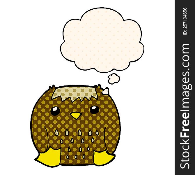cartoon owl with thought bubble in comic book style