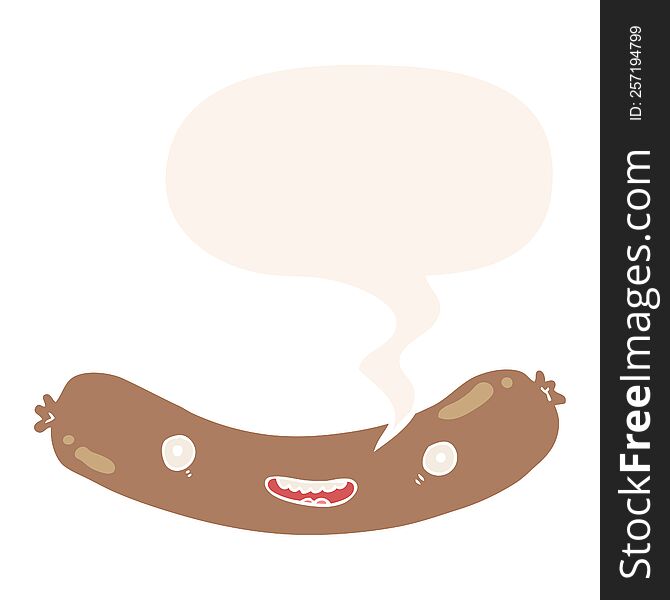 Cartoon Sausage And Speech Bubble In Retro Style