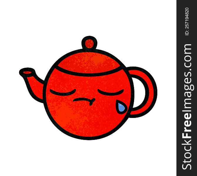 Retro Grunge Texture Cartoon Teapot