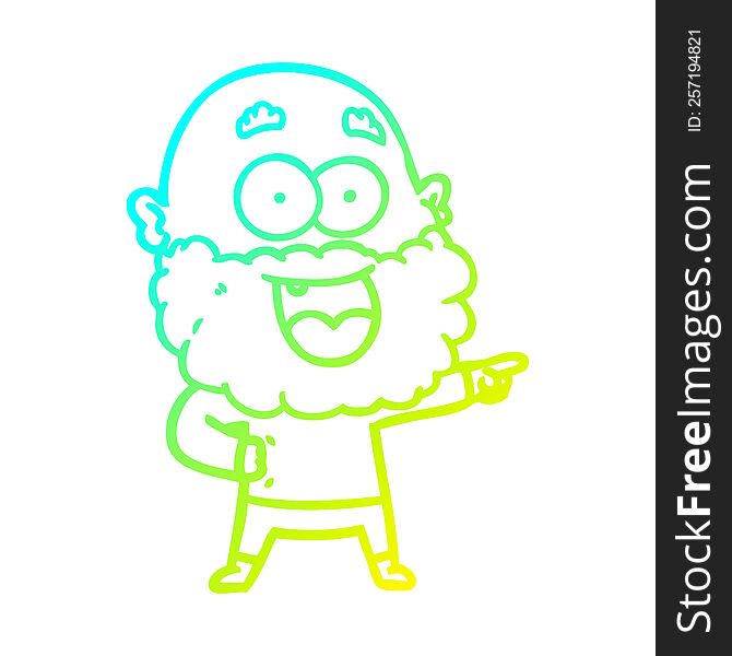 cold gradient line drawing of a cartoon crazy happy man with beard