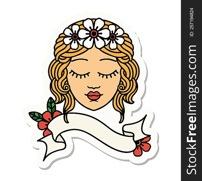 Tattoo Sticker With Banner Of A Maidens Face