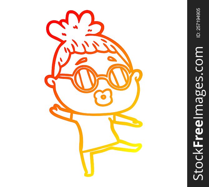 warm gradient line drawing of a cartoon woman dancing wearing spectacles