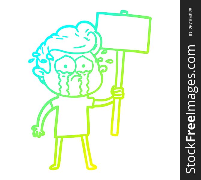 cold gradient line drawing of a cartoon crying protester