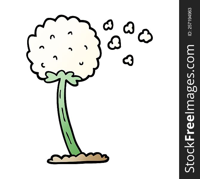 Vector Gradient Illustration Cartoon Dandelion Blowing In Wind