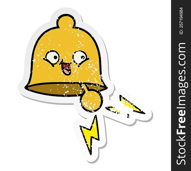Distressed Sticker Of A Cute Cartoon Ringing Bell