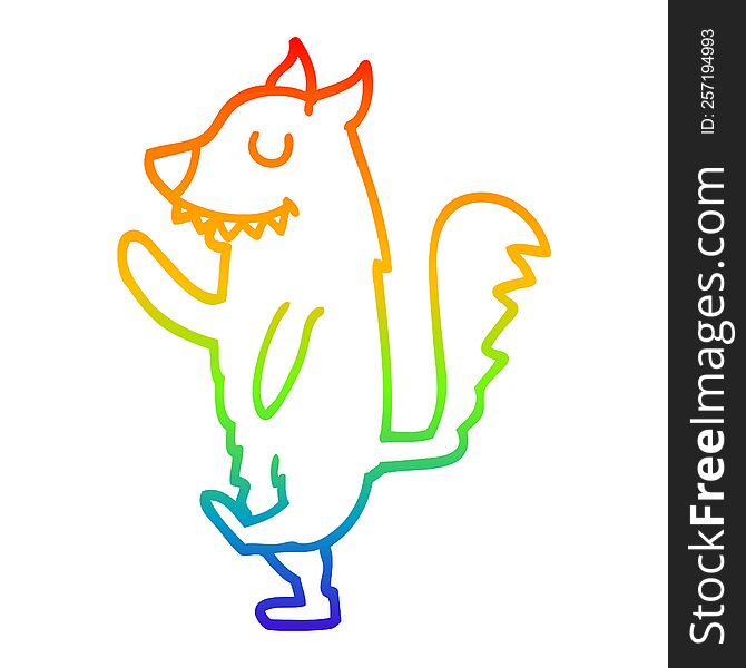 rainbow gradient line drawing of a cartoon fox walking