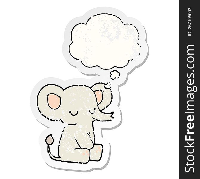 Cartoon Elephant And Thought Bubble As A Distressed Worn Sticker