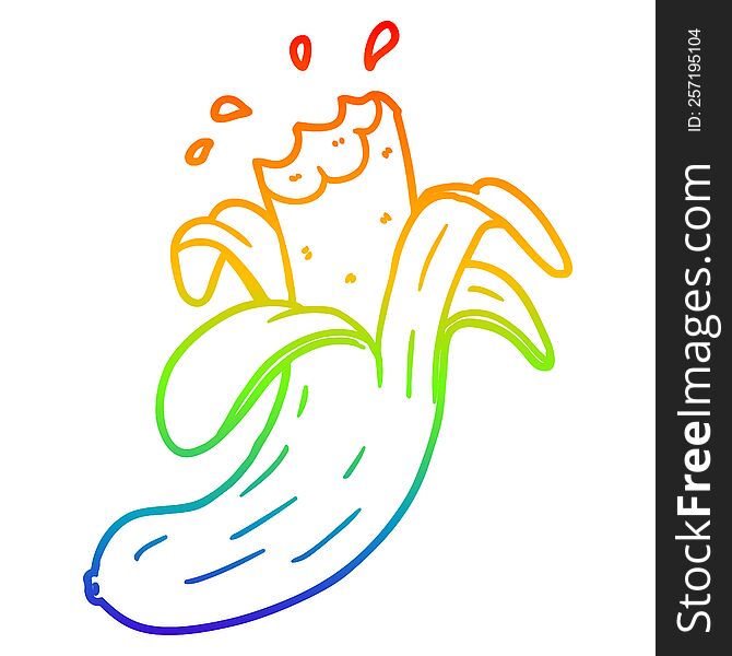 Rainbow Gradient Line Drawing Cartoon Bitten Banana
