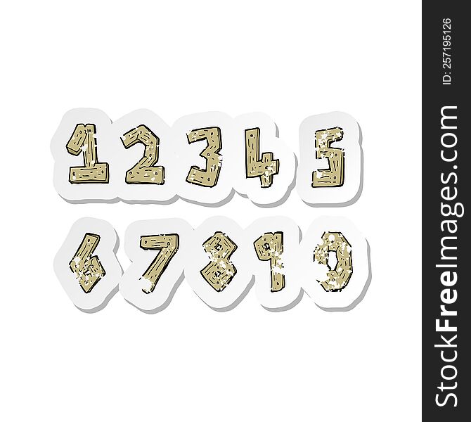 retro distressed sticker of a cartoon wooden numbers