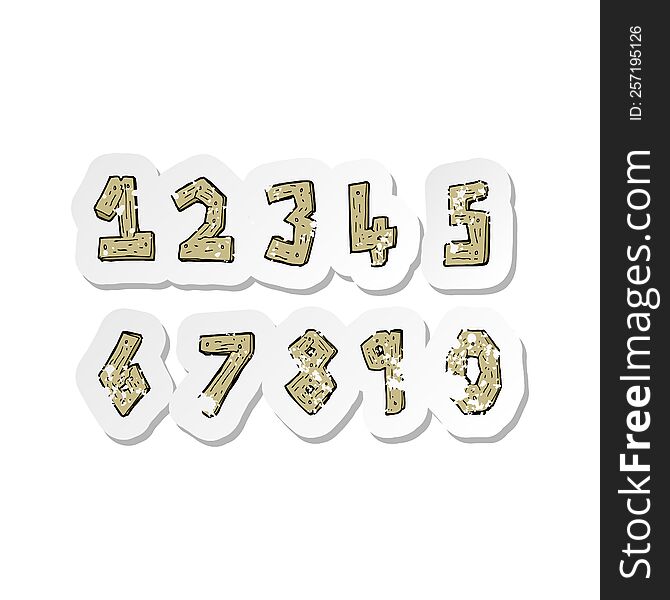 Retro Distressed Sticker Of A Cartoon Wooden Numbers