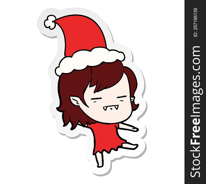 Sticker Cartoon Of A Undead Vampire Girl Wearing Santa Hat