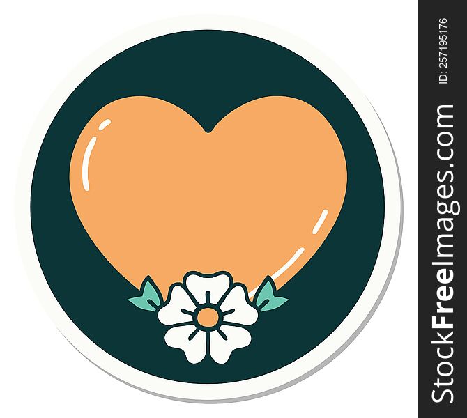 sticker of tattoo in traditional style of a heart and flower. sticker of tattoo in traditional style of a heart and flower