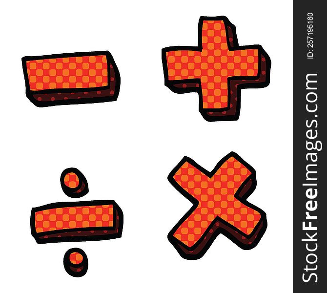 Comic Book Style Cartoon Math Symbols