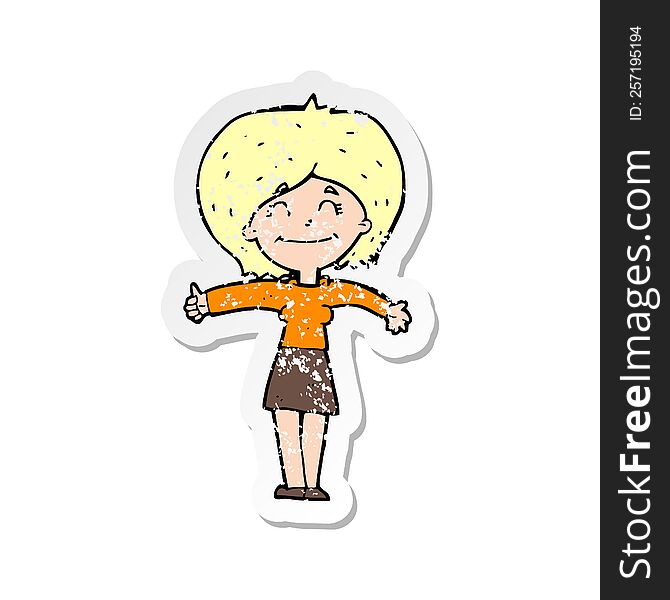 Retro Distressed Sticker Of A Cartoon Woman Giving Thumbs Up Sign